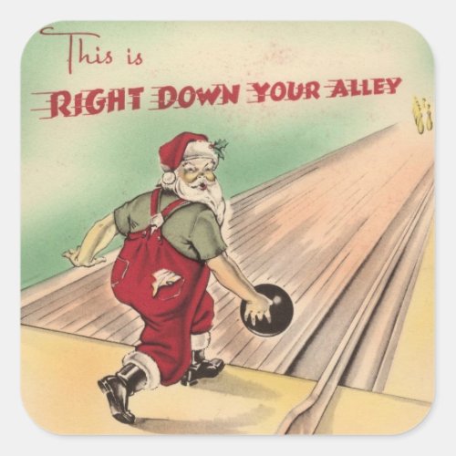 Vintage Christmas Santa Bowling Square Sticker