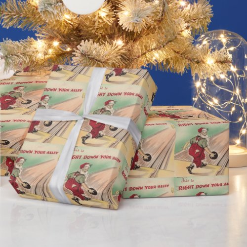 Vintage Christmas Santa Bowling Wrapping Paper