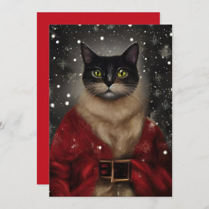 Vintage Christmas Santa Cat Flat Note Card