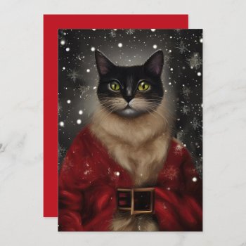 Vintage Christmas Santa Cat Flat Note Card by vintagecreations at Zazzle