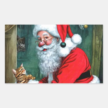 Vintage Christmas Santa Cat Mouse Sticker by vintagecreations at Zazzle