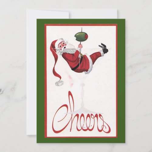 Vintage Christmas Santa Cheers Holiday Card