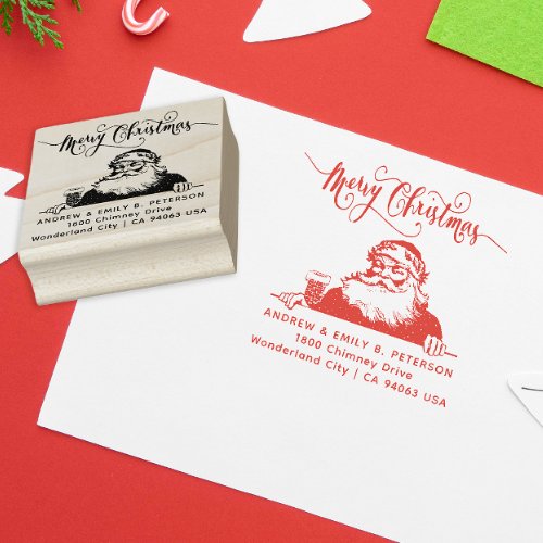 Vintage Christmas Santa Chimney Address  Rubber Stamp