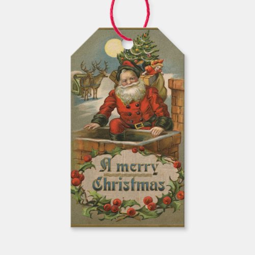 Vintage Christmas Santa Christmas Eve Chimney Gift Tags