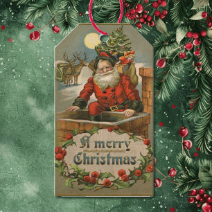 Vintage Christmas Santa Christmas Eve Chimney Gift Tags