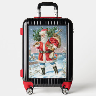 Vintage Christmas Santa, Christmas Typography Luggage
