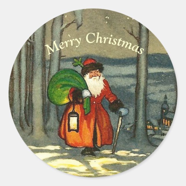 Vintage Christmas Santa  Classic Round Sticker (Front)