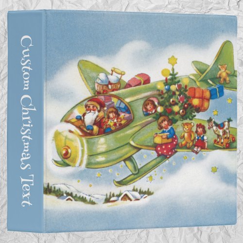 Vintage Christmas Santa Claus Airplane 3 Ring Binder