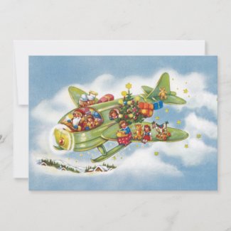 Vintage Christmas, Santa Claus Airplane Invitation
