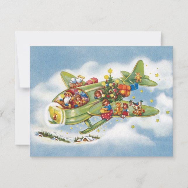 Vintage Christmas, Santa Claus Airplane Invitation (Front)