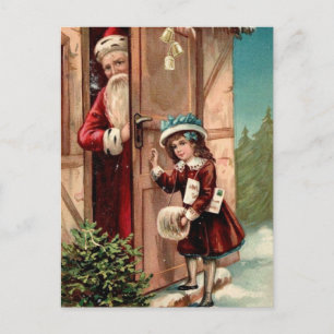 Vintage Christmas Santa Claus and a Girl Holiday Postcard