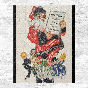 Vintage Christmas Santa Claus And Children Dance Jigsaw Puzzle by ChristmasCafe at Zazzle
