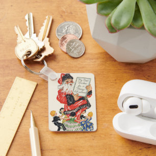 Vintage Christmas Santa Claus and Children Dance Keychain