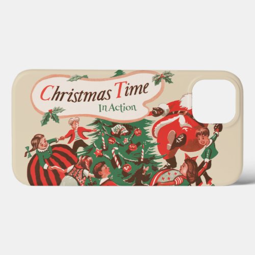Vintage Christmas Santa Claus and Dancing Children iPhone 13 Case