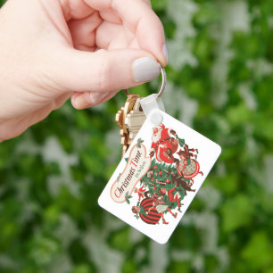 Vintage Christmas Santa Claus and Dancing Children Keychain