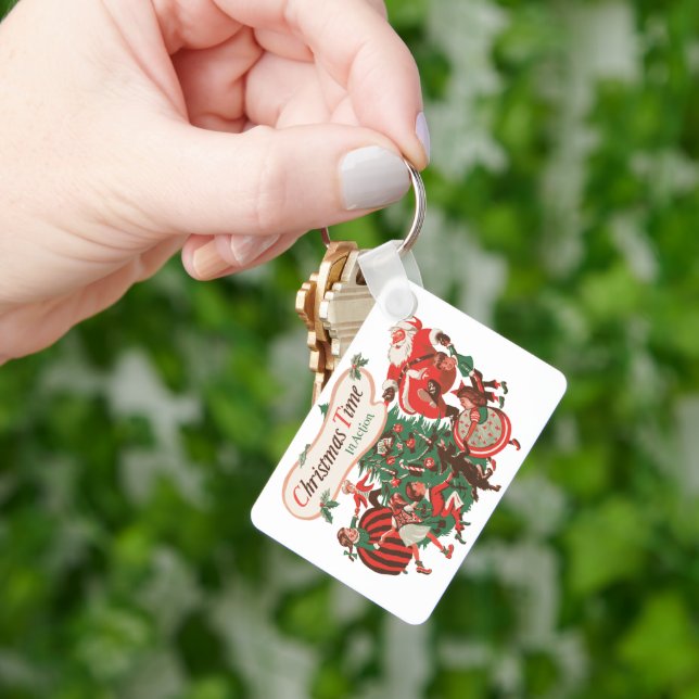 Vintage Christmas Santa Claus and Dancing Children Keychain (Hand)