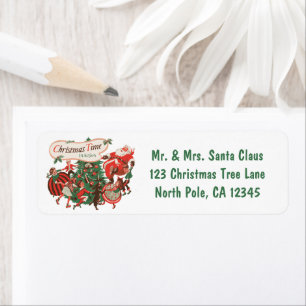 Vintage Christmas Santa Claus and Dancing Children Label