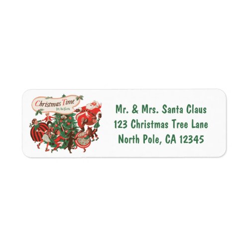 Vintage Christmas Santa Claus and Dancing Children Label
