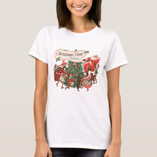 Vintage Christmas Santa Claus and Dancing Children T_Shirt