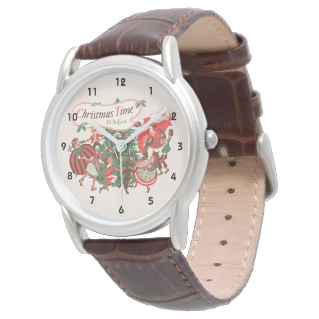 Vintage Christmas Santa Claus and Dancing Children Watch (Angled)