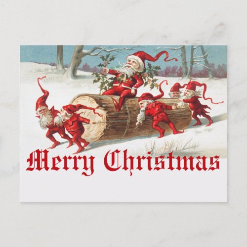 Vintage Christmas Santa Claus And Elf  Postcard