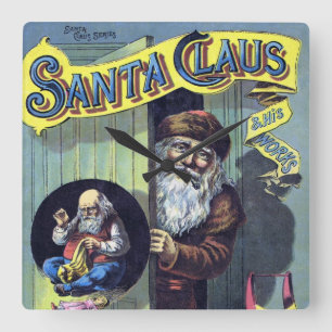 Vintage Christmas, Santa Claus and His Works Book Square Wall Clock