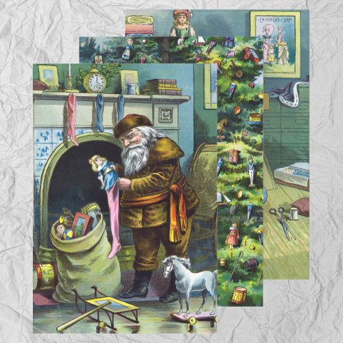 Vintage Christmas Santa Claus and His Works Wrapping Paper Sheets