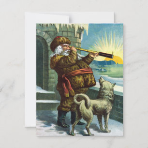 Vintage Christmas Santa Claus and Husky Invitation