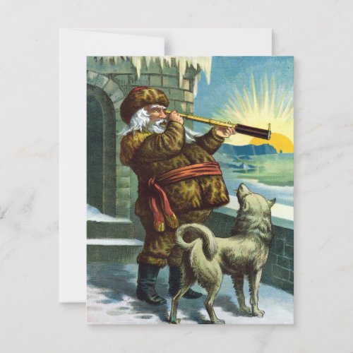 Vintage Christmas Santa Claus and Husky Invitation