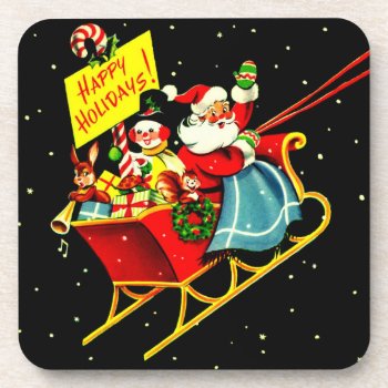 Vintage Christmas Santa Claus And Sleigh Coasters by christmas1900 at Zazzle