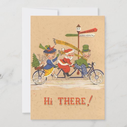 Vintage Christmas Santa Claus Bicycle Invitation