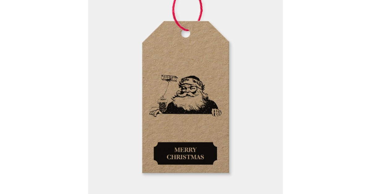 Vintage Christmas Santa Claus Black White Gift Tags | Zazzle