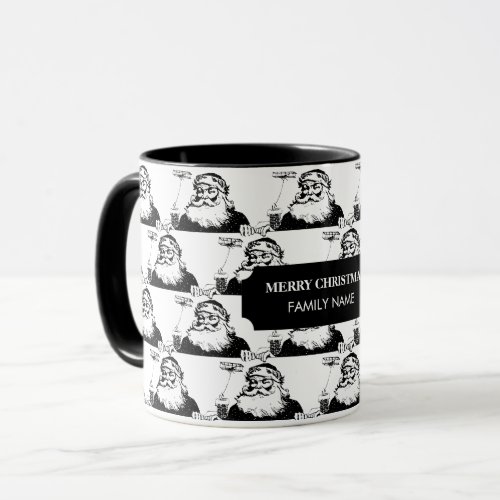 Vintage Christmas Santa Claus Black White Name  Mug