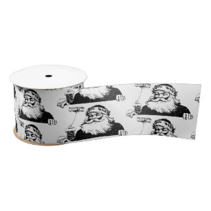 Vintage Christmas Santa Claus Black & White Satin Ribbon