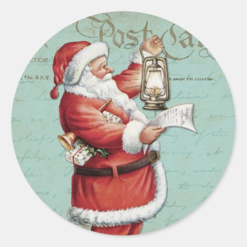 Vintage Christmas Santa Claus Blue Antique Holiday Classic Round Sticker