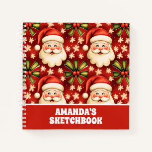 Vintage Christmas Santa Claus Bows Kids Sketchbook Notebook