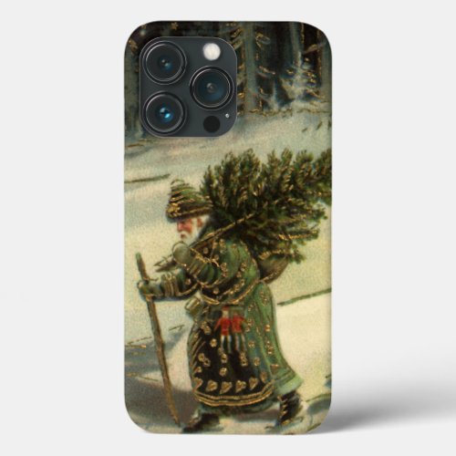 Vintage Christmas Santa Claus Carrying a Tree iPhone 13 Pro Case