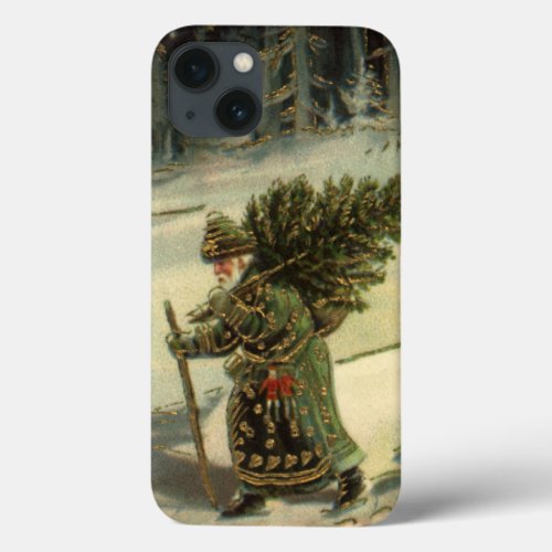 Vintage Christmas Santa Claus Carrying a Tree iPhone 13 Case