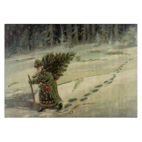 Vintage Christmas Santa Claus Carrying a Tree Cutting Board