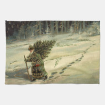 Vintage Christmas, Santa Claus Carrying a Tree
