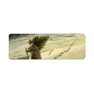 Vintage Christmas, Santa Claus Carrying a Tree Label