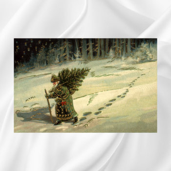 Vintage Christmas  Santa Claus Carrying A Tree Poster by ChristmasCafe at Zazzle