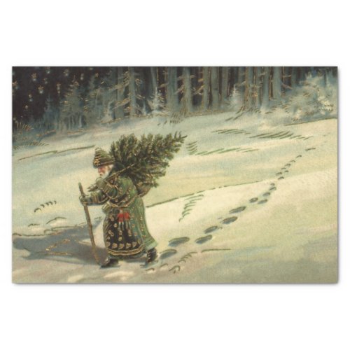 Vintage Christmas Santa Claus Carrying a Tree Tissue Paper