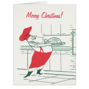 Vintage Christmas, Santa Claus Chef and Turkey Cards