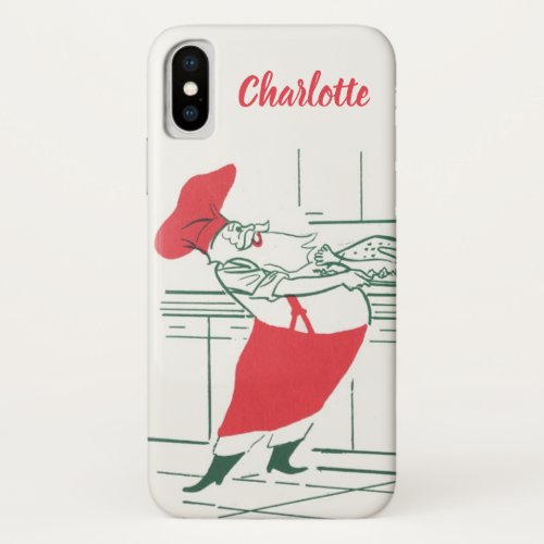 Vintage Christmas Santa Claus Chef and Turkey iPhone XS Case