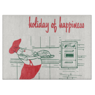 Vintage Christmas, Santa Claus Chef and Turkey Cutting Board