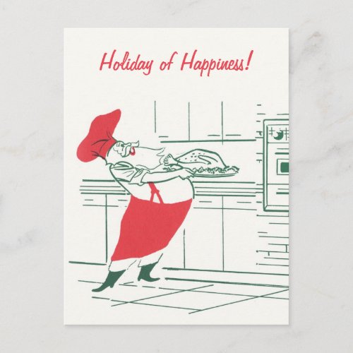 Vintage Christmas Santa Claus Chef and Turkey Holiday Postcard