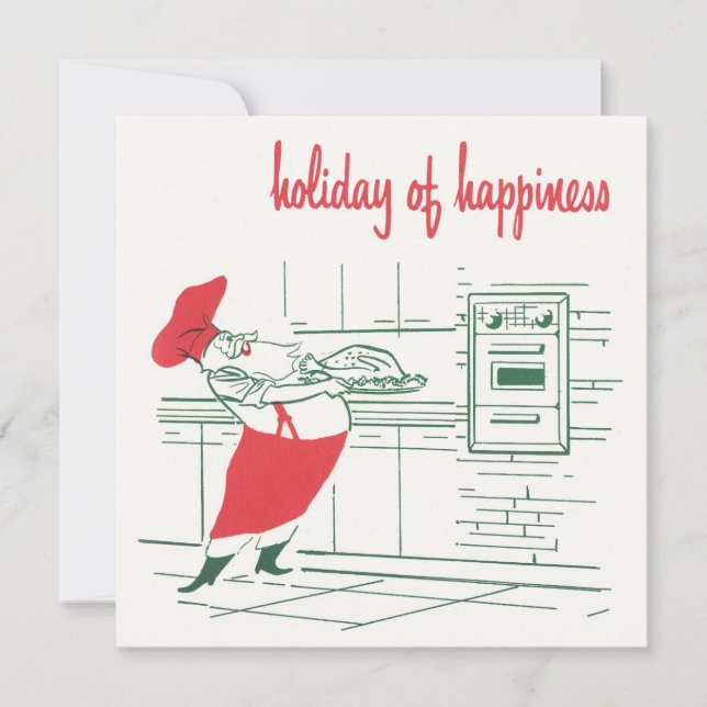 Vintage Christmas, Santa Claus Chef and Turkey Invitation (Front)