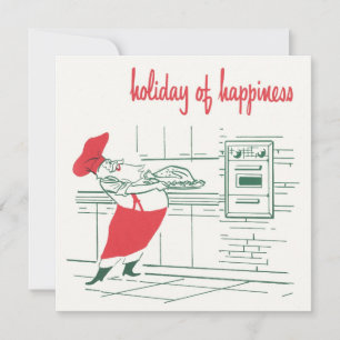 Vintage Christmas, Santa Claus Chef and Turkey Invitation