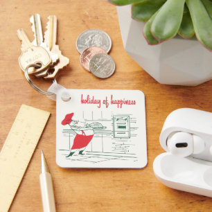 Vintage Christmas, Santa Claus Chef and Turkey Keychain